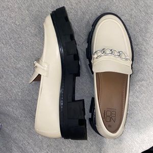 Tan Loafers with Silver Chain